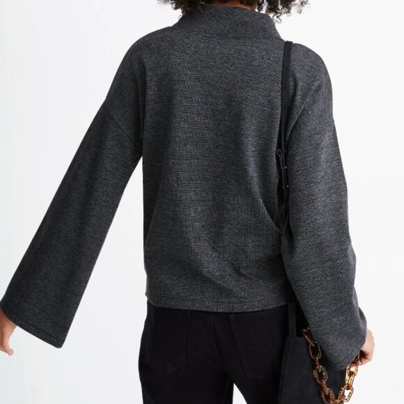 MADEWELL Wide-Sleeve Mockneck Top in Glen Plaid Grey Size Small AD034 - Picture 3 of 11